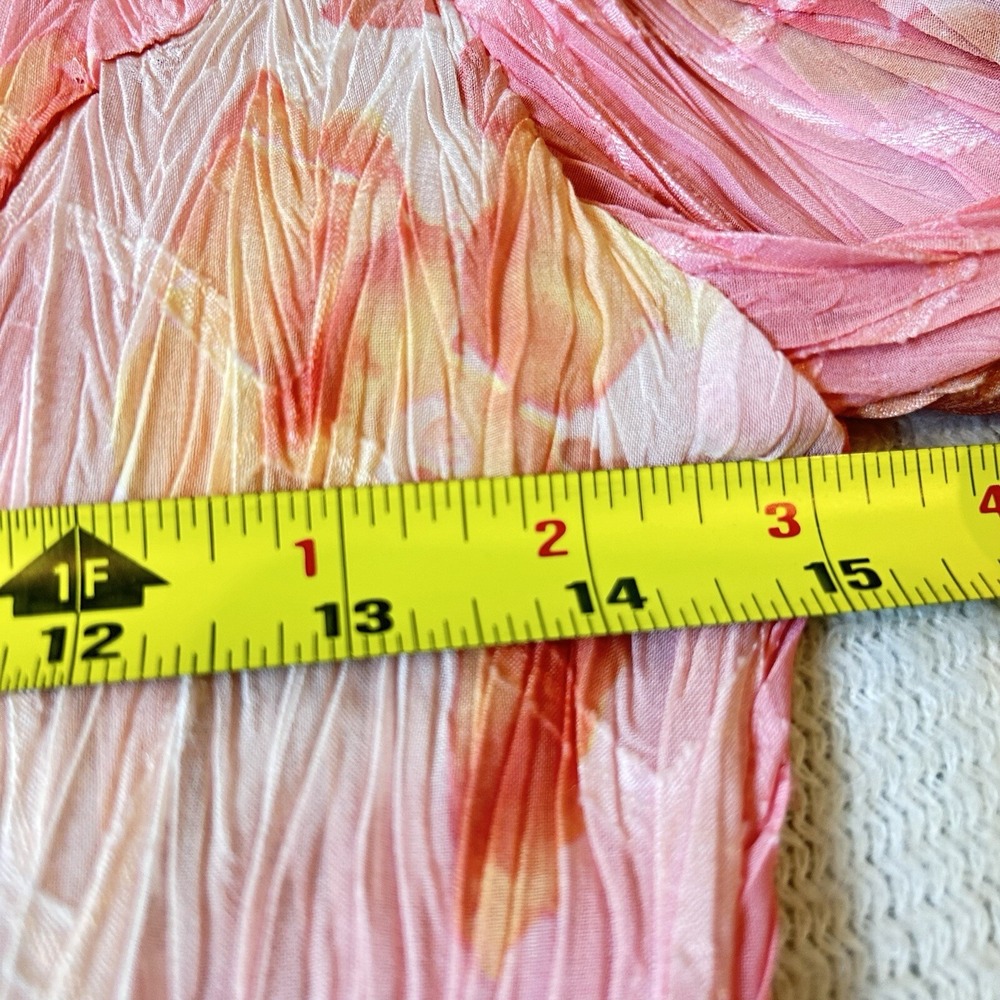Vtg Y2K Fairy Pink Floral Top Sz M Ethereal Crinkle Sharkbite Hem Whimsical - Picture 14 of 14